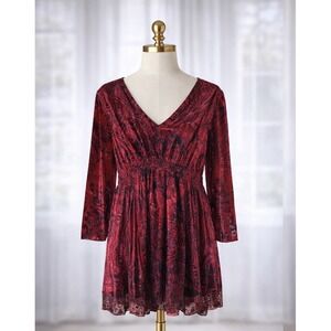 Energe Red Black Velvet Babydoll Top XL Lace Sequin Trim Vamp Whimsigoth Fairy